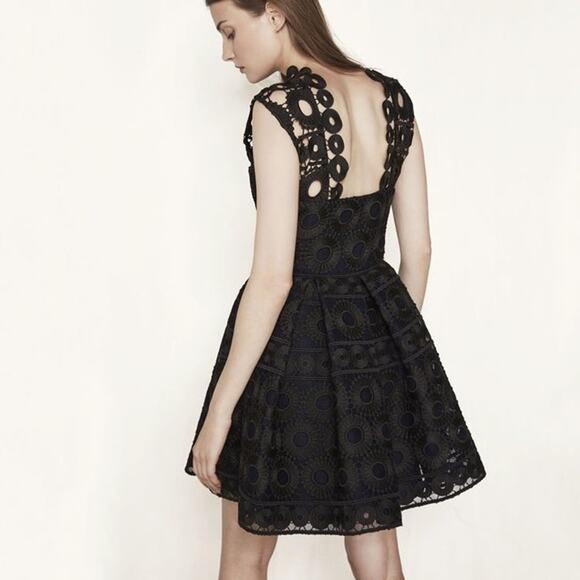 Maje Rodeo Lace Mini Dress High Neck Pleated Gothic Black Blue - Picture 15 of 15